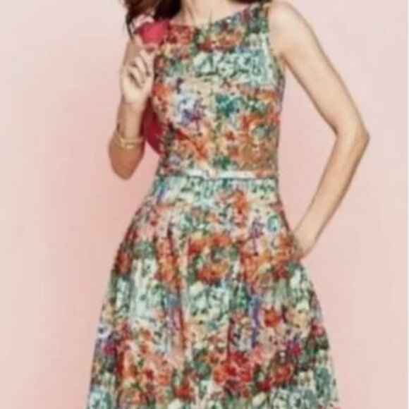 Talbots Dresses & Skirts - Talbots Watercolor Sleeveless Art Wear Floral Fit & Flare Dress Size 14